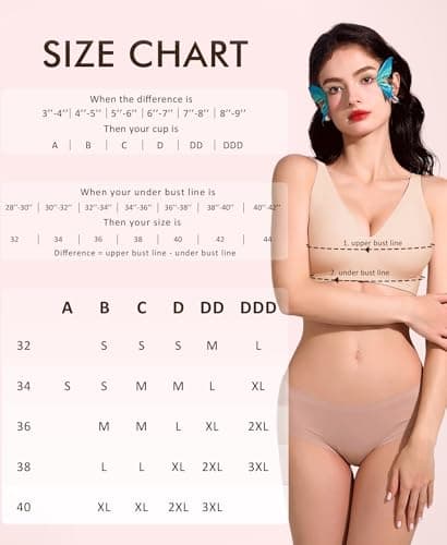 Ganado Deep V Wireless Bras for Women Seamless Bra #2 Black+Nude L - Thumbnail 6
