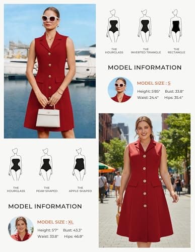 Red Dress for Women V Neck Dress Business Work Dress Sleeveless A Line Midi Dress L - Thumbnail 6