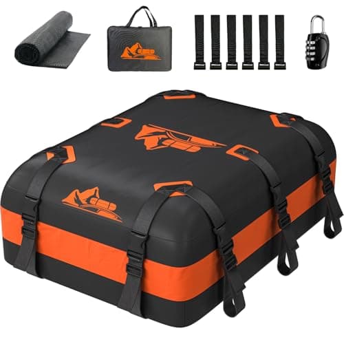 BATSUVCER Car Rooftop Cargo Carrier Bag 20 Cubic Feet, 100% Waterproof Heavy Duty Car Roof Bag for All Vehicle with/Without Racks - Anti-Slip Mat, 6 Door Hooks, Storage Bags, 5CM Straps(Orange) - Image 1