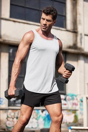 COOFANDY Men's Tank Top Cotton Moisture Wicking Muscle Shirt White Summer Sleeveless Shirts Gym Workout Tank - Thumbnail 4