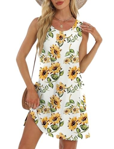 BKRIVE Summer Dresses for Women Beach Vacation Clothes Cruise Resort Wear Outfits 2026 Sun Dress Flowy Midi Dresses for Women Maxi Dresses for Seniors Sundresses Spring Dresses Sunflower L - Image 1