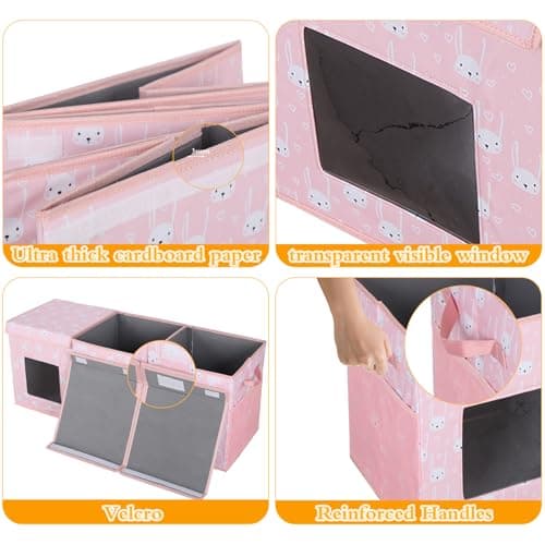 Legestori Large Stackable Storage Bins with Lids, Collapsible Sturdy Storage Organizer Boxes Bins Baskets, Foldable Closet Organizer Baskets for Home (Pink, L) - Thumbnail 6
