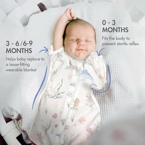 ANYEDDE 2-Pack Arms Up Swaddle 0-3 Months - Newborn Swaddle for Baby Boys Girls, Baby Swaddles for Newborn, Cuff Removable & 2-Way Zipper, Blue Dolphin Breathable Sleep Bags - Thumbnail 3