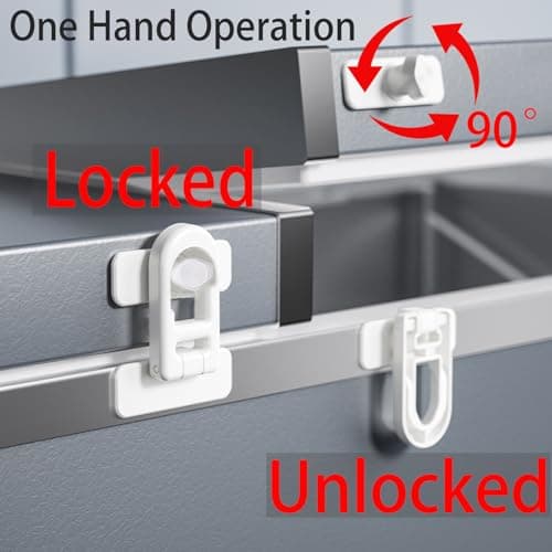 Bstsilver 2-Pack Fridge Lock Baby Proofing for Cabinet Door Drawer Freezer Oven Cupboard Kitchen Closet RV, French Refrigerator Latch Petproof Child Safety for Toddler Cat, Upgrade Adhesive, No Drill - Thumbnail 3