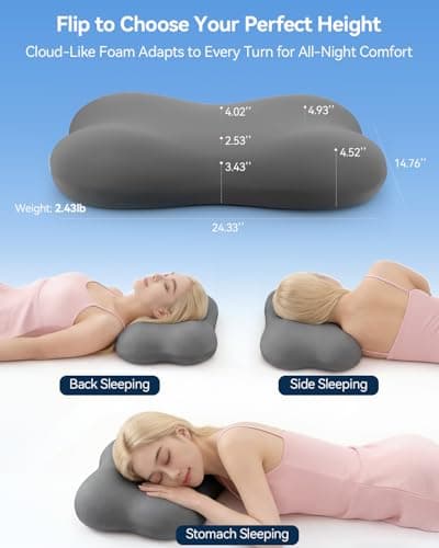 COMFYPIL Cervical Pillow for Neck Pain Relief, Ergonomic Contour Memory Foam Pillow for Side Back Stomach Sleepers, Deep Sleep Pillow for Cloud-Soft Shoulder Support with Cooling Pillowcase, Grey - Thumbnail 4