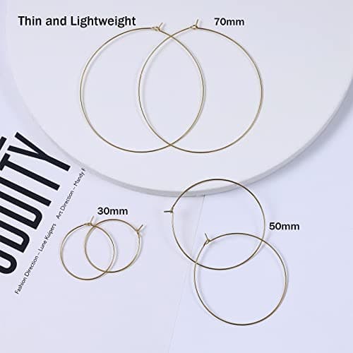 Multipack Dainty Large Thin Gold Hoop Earrings for Women Hypoallergenic Earrings Lightweight 30mm 50mm 60mm 70mm Gold/Silver/Rose Gold Hoop Earrings (1 Pair_20Guage_50mm_Silver) - Thumbnail 6