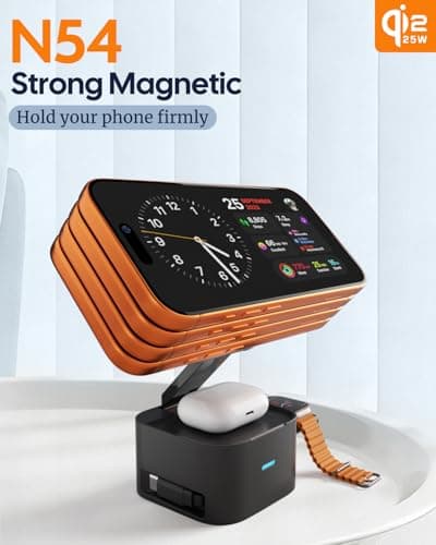 Foldable 3-in-1 Charging Station for Apple Devices, Qi2.2 25W MagSafe Charger Stand, Magnetic Wireless Charger for iPhone 17/16/15/14/13/12/Air Series, Apple Watch & AirPods (with 45W PD Adapter) - Thumbnail 6