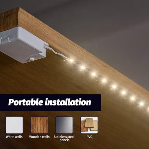 Noevany Battery Powered Under Cabinet Lighting, Wireless LED Strip Lights for Kitchen Under Cabinet Shelves Under Counter Closet Cordless Click Light (Warm White, 3 Pack) - Thumbnail 4