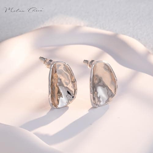 Milan Chiva 14K Chunky Sliver Earrings for Women Trendy Silver Stud Statement Jewelry MCE-1021SL - Thumbnail 3