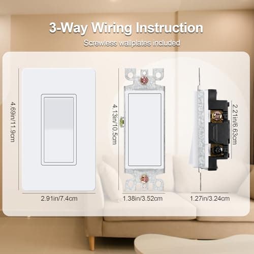 Veltrone 3 Way Light Switch, 15A 120V, UL Certified, White, Rocker, Single Pole 3-Way Circuit, Dual Control from 2 Locations - Thumbnail 5