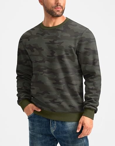 G Gradual Sherpa Lined Sweatshirts for Men Fleece Crewneck Sweatshirt Pullover Warm Shirts for Winter, Green Camo, Medium - Thumbnail 2