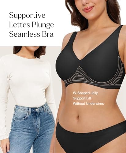 Wireless Push Up Bra Seamless Bras for Women Comfy Supportive Bralettes Deep V Comfortable Tshirt Bras No Underwire Black - Thumbnail 2