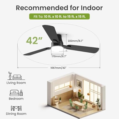 OSTIVE Ceiling Fans with Lights and Remote: 42 Inch Modern Ceiling Fan, Low Profile Flush Mount, Quiet Reversible DC Motor & 3CCT Dimmable LED for Bedroom Living Room Kitchen Indoor Outdoor (Black) - Thumbnail 3
