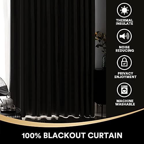 PrinceDeco 100% Blackout Curtains 108 inches Long, Full Light Blocking Drapes with Black Liner for Nursery, Thermal Insulated Draperies for Hall, Villa (2 Pieces, 52" Wide Each Panel, Simply Taupe) - Thumbnail 2