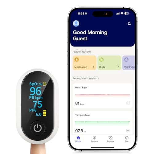Bluetooth Pulse Oximeter Fingertip, Smart Blood Oxygen Saturation Monitor with App for Sports & Aviation, Accurate SpO2 & Heart Rate Reader with Full OLED Screen, Perfusion Index, Batteries Included - Image 1