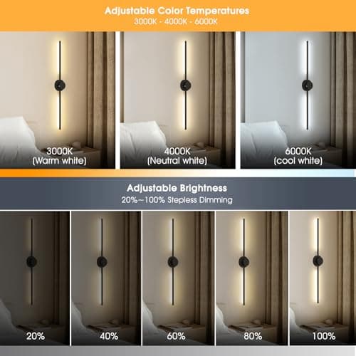 AHAWILL Battery Operated Wall Sconces Set of Two with Remote,Stepless 3CCT Dimmable, USB Rechargeable Wireless Wall Lamp,360°Rotate Wall Lights for Bedroom,43.3inch(Two Pairs of Batteries) - Thumbnail 4