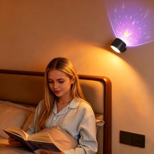 LED Reading Light with Remote Control, 3 Color Temps & Stepless Dimming Night Lights, 360 Magnetic Rotation, USB Rechargeable Projection Lamp with Timer for Bedside Night Reading Kids Room Decor