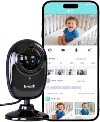 Envilink Upgrade Smart 1080P WiFi Baby Camera with APP, Video Baby Monitor with Camera and Audio, Cry Detection, Sleep Report, Night Vision, 2-Way Talk, 8 Lullabies Cloud Storage, Share to Family