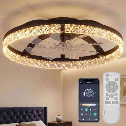 20" Ceiling Fan with Light, Flush Mount, Remote Control, Black