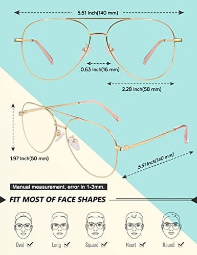 GQUEEN Fake Glasses Women Men Clear Lens Metal Frame UV400 Protection Fashion Retro Pilot Style Eyeglasses - Thumbnail 5