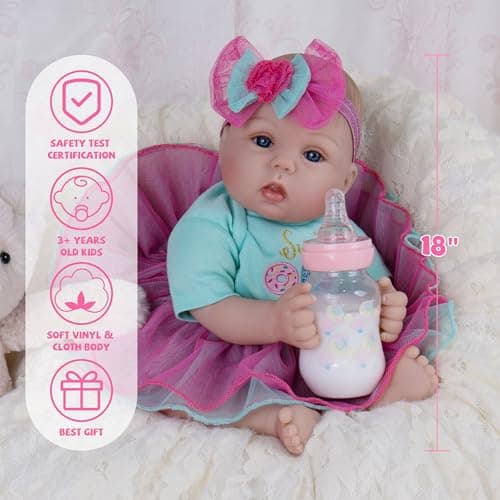 Milidool Lifelike Reborn Baby Dolls - 18 Inch Real Life Realistic Newborn Baby Dolls Girl with Soft Weighted Body Gift Set for Kids Age 3+ - Thumbnail 4
