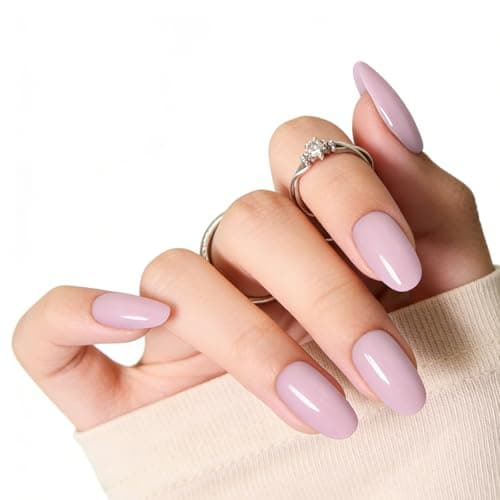 Pink Press On Nails Almond, Medium Nails Press Ons With Nail Glue,30-Piece-15 Sizes Durable Reusable Glue On Nails for Women Gift(pinkish purple) - Thumbnail 2