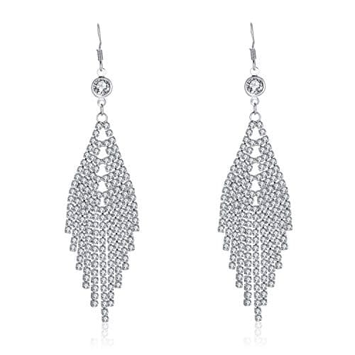 Kruckel Chandelier Earrings for Women, Silver Long Drop Dangle Earrings with Rhinestone Crystals, Hypoallergenic French Wire Jewelry for Wedding Party Prom Gift (Silver) - Image 1