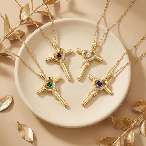 IZZBAT 14K Gold Birthstone Cross Necklace for Women,Faith Jewelry Gift for women - November Citrine - Thumbnail 3