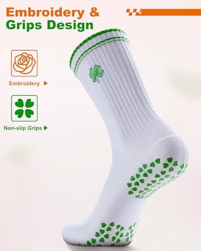 NSRRUN TURTLE Non-Slip Pilates Grip Socks for Women - Embroidery Crew Sock with Sticky Sole, Ideal for Yoga, Workout, & Barre, Medium, 3 Pairs -Orange&Green&Yellow - Thumbnail 2