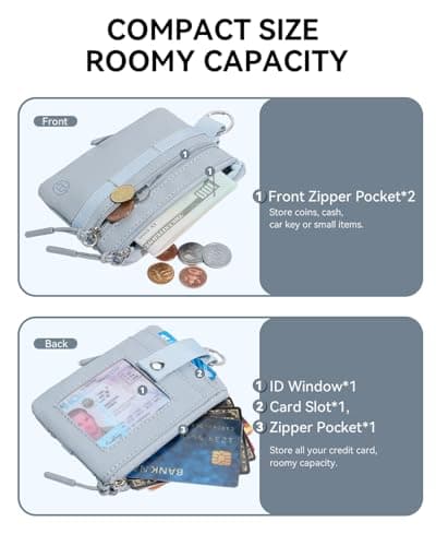 BOSTANTEN RFID Small Wallet, Minimalist Zip ID Case Wallet with Lanyard Keychain, Water Resistant Card Wallets for women & Men, Grey - Thumbnail 3