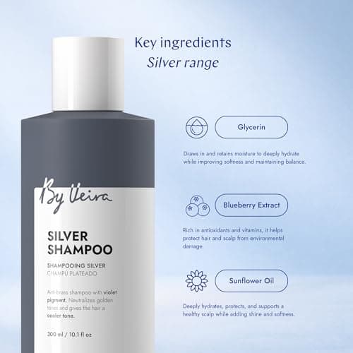 By Veira, Silver Shampoo 10.1 Fl Oz, Anti-brass, Violet pigments Neutralizes Golden Tones & Gives Cool Tone, Color preserving, 100% vegan & Sulfate/Silicone free - Thumbnail 2