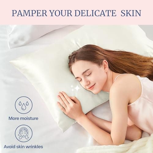 BEDELITE Satin Pillowcase for Hair and Skin, Super Soft and Cooling Similar to Silk Pillow Cases 2 Pack with Envelope Closure, Gift for Women Men(20"x26" Standard Size, Ivory) - Thumbnail 3