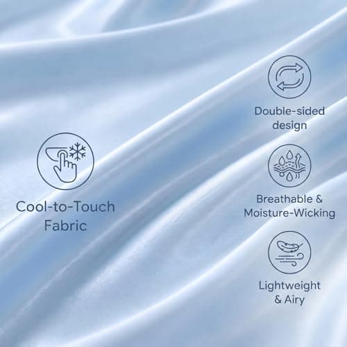 Fuzzysense Cooling Comforter Queen Size – Q-Max 0.4 Seersucker Reversible Cooling Blanket, Lightweight Breathable Summer Quilt for Hot Sleepers & Night Sweats, Ice Blue - Thumbnail 6