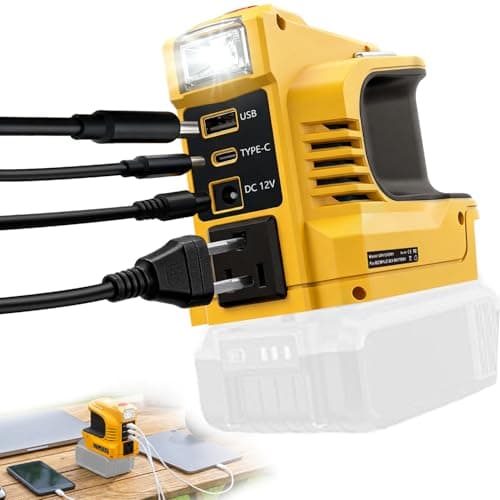Real 220W Power Inverter Compatible with DeWalt 20V Battery, DC 20V to AC 110V-120V Portable Power Station with 1 AC Outlet, 1 USB & Type-C, 1 12V DC & 200LM LED (No Battery)