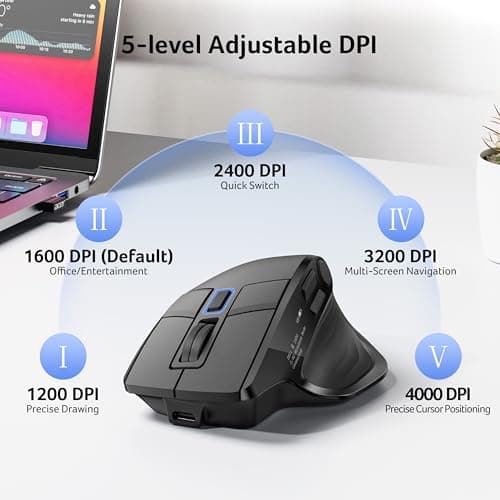 Acer Wireless Mouse for Laptop, Bluetooth Computer Mouse Ergonomic for 4 Devices(2.4Ghz+BT 5.2+Wired), OLED Screen Rechargeable Mice, 5 Programmable Buttons, 4000 DPI for MacBook PC Desktop - Thumbnail 6