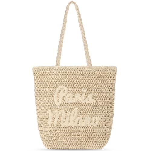 fauson Straw Beach Bags for Women - Large Straw Bag Woven Beach Tote, Summer Handmade Shoulder Handbag - Image 1