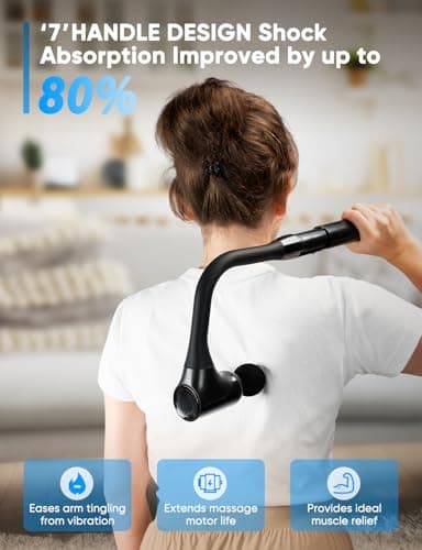 Massage Gun Deep Tissue - Back Massager for Pain Relief Deep Tissue with Extended Handle, 12MM Percussion Less-Shock Neck/Foot/Leg/Shoulder Massager, Infinitely Adjustable Speed & 4 Replaceable Heads - Thumbnail 3