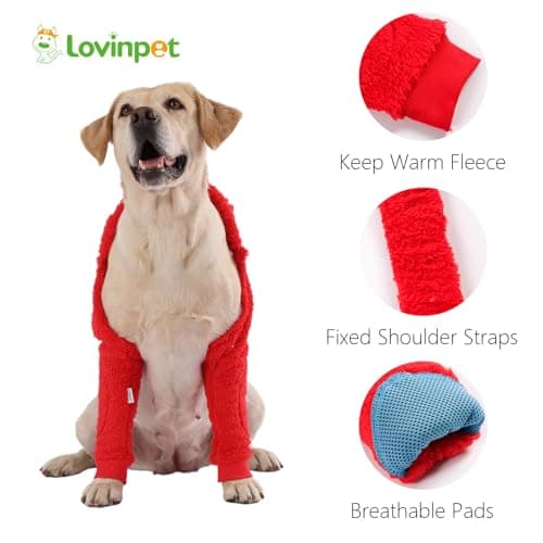 LovinPet Dog Front Leg Warmers for Medium Large Dogs, Double-Sided Fleece Elbow & Knee Sleeve, Adjustable Recovery Leg Protector, Anti-Lick, Anti-Chafe, Cold Weather Keep Warm, Red, XL - Thumbnail 2