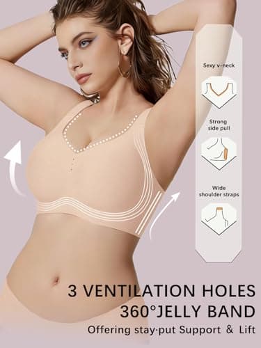 COCOMARTS Jelly Bras for Women No Underwire Full Coverage Push Up Seamless Bralettes Comfortable Supportive Tshirt Bra Nude Small - Thumbnail 2