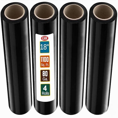 Black Stretch Wrap Industrial Strength Extra Thick 4 Rolls 18" 1100 SqFt 80 Gauge Shrink Wrap Roll for Moving Supplies, Furniture, Pallets, Plastic Wrap for Packing, Stretch Film