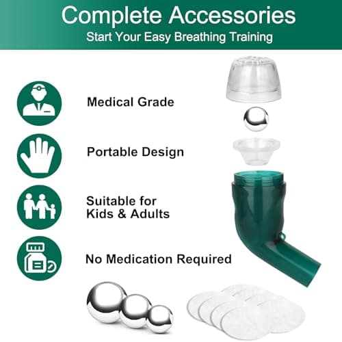 Giyosk Breathing Exercise Device for Lungs, Lung Expansion and Mucus Relief Device, Portable Expiratory Breathing Exerciser with A Set of Accessories, Breathing Trainer for Lung Cleanse(Green) - Thumbnail 2