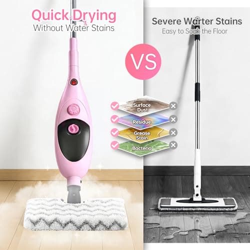 Moolan Steam Mops for Floor Cleaning, Steam mop for Hardwood Floors with Adjustable Steam & Double-Sided Pads, Floor Steamer for Laminate Floor, Tiles, Grout, Furniture (400ML Tank) - Thumbnail 5