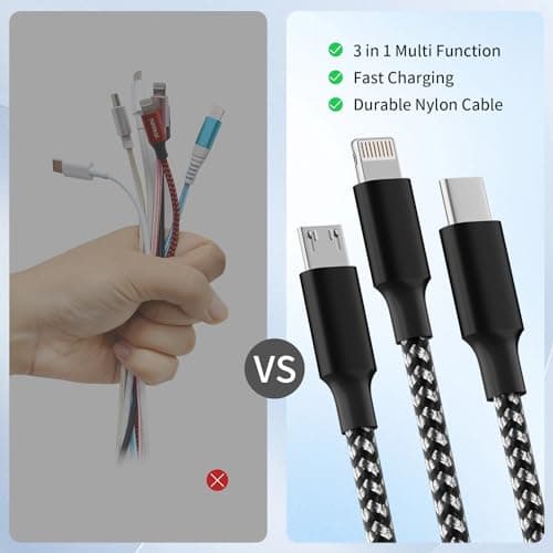 Firsting Multi Charging Cable,(2Pack 4FT) 3 in 1 Charging Cable for Multiple Devices, Nylon Braided Universal Charger Phone Charger Cord with Type-C,Micro USB,IP Port for iPhone16/15 Series/Phone&Pad - Thumbnail 3