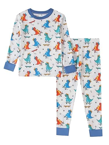 Joonberry Toddler Kids Soft Bamboo Viscose Long Sleeve Top and Pants Clothing Set–2-Piece 2-9Y Boys Girls Outfit（Dinosaur, 4-5Y - Image 1