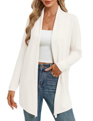 GRACE KARIN Women's Knit Cardigan Open Front Long Sleeve Sweaters Lightweight Summer Fall Trendy Dressy Casual(White,x-Large) - Image 1