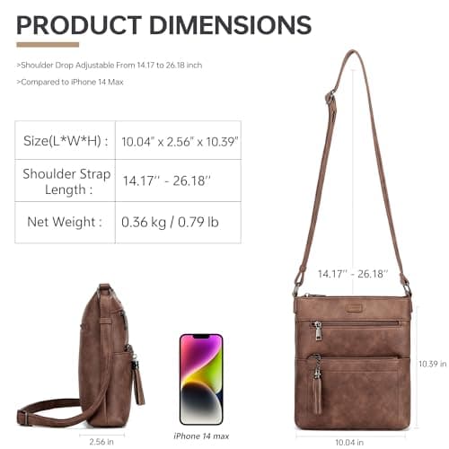 Kiss Sea Womens Crossbody Purse Leather Travel Crossbody Bag with Tassel and Adjustable Strap Brown - Thumbnail 5