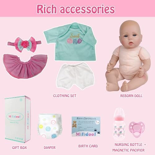 Milidool Lifelike Reborn Baby Dolls - 18 Inch Real Life Realistic Newborn Baby Dolls Girl with Soft Weighted Body Gift Set for Kids Age 3+ - Thumbnail 5