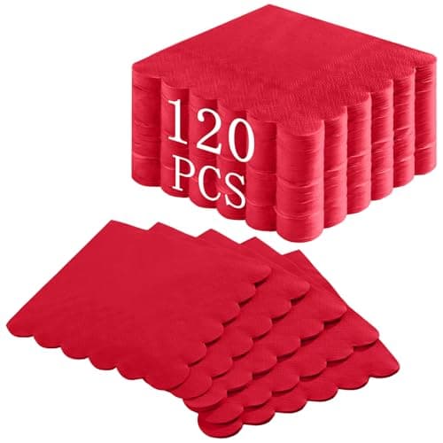 NatNarr 120 Pcs Cocktail Napkins Red Paper Napkins Red Dessert Beverage Napkin Scalloped Party Napkin for Birthday, Mothers Day, Graduation, 5 x 5 Inch - Image 1