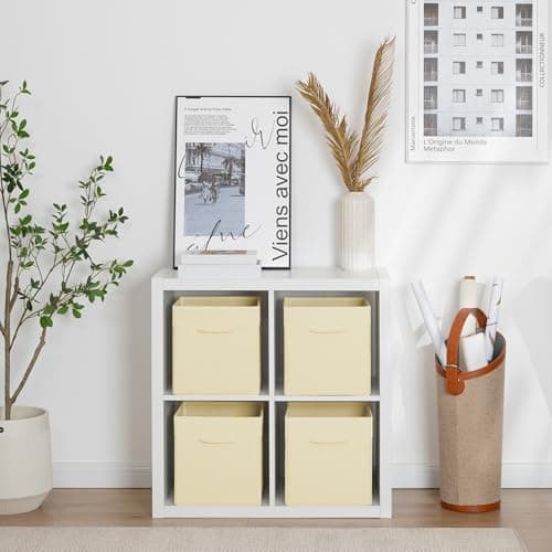 StorageWorks Beige Storage Cubes, 11 Inch Cube Storage Bins with Handle, Cube Storage Organizer Bins for Shelves and Closet, Collapsible Storage Bins, 4-Pack - Thumbnail 4