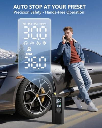 Tire Inflator Portable Air Compressor, 3X Faster Inflation Cordless Air Pump for Car Tires with Digital Pressure Gauge/LED Light, 150PSI Tire Pump with Auto Shut-Off for Car, Motorcycle, Bicycle, Ball - Thumbnail 5